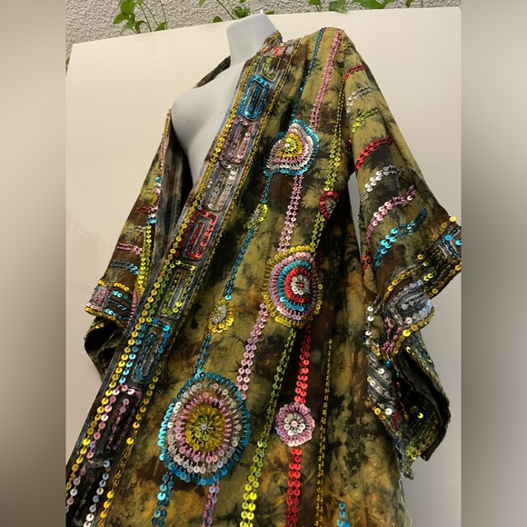 Festival Universe green ice tie dyed sequin embellished kimono robe dream coat - Picture 6 of 16